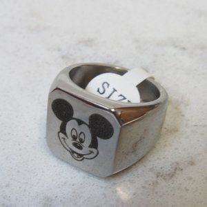 Mickey Mouse Engraved Steel Ring Size 8